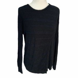 John+Jenn Black Texture Cross Over Front Sweater Light Weave Long Sleeve